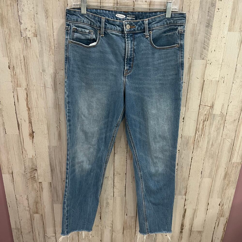 Old Navy High-Waisted Power Slim Straight Jeans Betty Womens Size 12 Fray Hem
